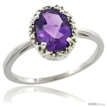 Size 7 - 10k White Gold Diamond Halo Amethyst Ring 1.2 ct Oval Stone 8x6 mm,  - £218.09 GBP
