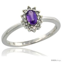 Size 6 - 10k White Gold Diamond Halo Amethyst Ring 0.25 ct Oval Stone 5x3 mm,  - £323.55 GBP