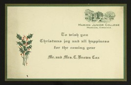 Vintage Paper Christmas Card MARION JUNIOR COLLEGE Virginia Brown Cox Ge... - £9.88 GBP