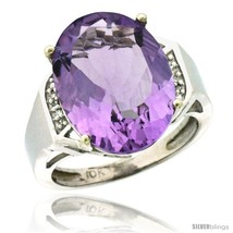 Size 10 - 10k White Gold Diamond Amethyst Ring 9.7 ct Large Oval Stone 16x12  - £558.66 GBP