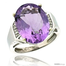 Size 5 - 10k White Gold Diamond Amethyst Ring 9.7 ct Large Oval Stone 16x12 mm,  - £551.69 GBP