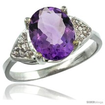 Size 6 - 10k White Gold Diamond Amethyst Ring 2.40 ct Oval 10x8 Stone 3/8 in  - £327.12 GBP