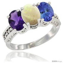 An item in the Jewelry & Watches category: Size 7.5 - 10K White Gold Natural Amethyst, Opal & Tanzanite Ring 3-Stone Oval 
