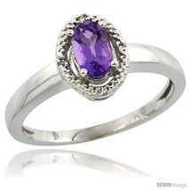 Size 7 - 10k White Gold Diamond Halo Amethyst Ring 0.75 Carat Oval Shape 6X4  - £205.66 GBP