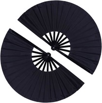 2 Pack Large Folding Hand Fan, Nylon-Cloth Vintage Retro Fabric Fans,, Black - $29.98