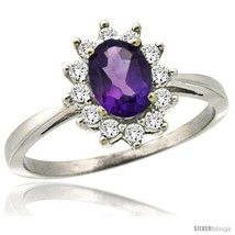 Size 7 - 10k White Gold Diamond Halo Amethyst Ring 0.85 ct Oval Stone 7x5 mm,  - £561.29 GBP
