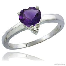 Size 8 - 10K White Gold Natural Amethyst Heart-shape 7x7 Stone Diamond  - £191.13 GBP