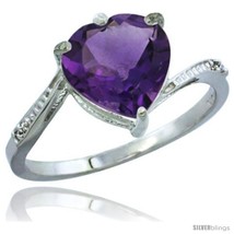 Size 7.5 - 10K White Gold Natural Amethyst Ring Heart-shape 9x9 Stone Diamond  - $240.15