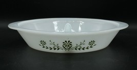 Vintage Glasbake J2352 Milk Glass Oval Divided Serving Dish Green Daisy - £7.88 GBP