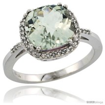 Size 8 - 10k White Gold Diamond Green-Amethyst Ring 3.05 ct Cushion Cut 9x9 mm,  - £402.98 GBP
