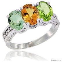 Ite gold natural green amethyst citrine peridot ring 3 stone oval 7x5 mm diamond accent thumb200