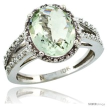 Size 9 - 10k White Gold Diamond Halo Green Amethyst Ring 2.85 Carat Oval Shape  - £756.41 GBP