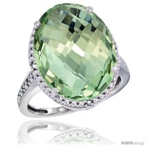 Size 9 - 10k White Gold Diamond Green-Amethyst Ring 13.56 Carat Oval Shape  - £652.73 GBP