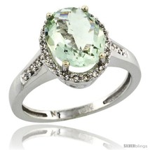 Size 10 - 10k White Gold Diamond Green-Amethyst Ring 2.4 ct Oval Stone 10x8 mm,  - £478.46 GBP