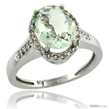 Size 6 - 10k White Gold Diamond Green-Amethyst Ring 2.4 ct Oval Stone 10x8 mm,  - £474.55 GBP