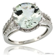 Size 5 - 10k White Gold Diamond Green-Amethyst Ring 5.25 ct Round Shape 11 mm,  - £457.49 GBP