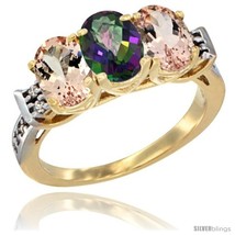 Size 7.5 - 10K Yellow Gold Natural Mystic Topaz &amp; Morganite Sides Ring 3-Stone  - £463.29 GBP