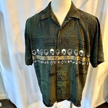 Urban Expedition Men Button Down Shirt Button Large Vintage Y2K Green Faces - £9.90 GBP