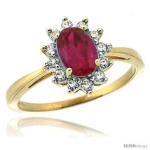 Size 7 - 10k Yellow Gold Diamond Halo Ruby Ring 0.85 ct Oval Stone 7x5 mm, 1/2  - £570.05 GBP