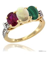 Size 5.5 - 10K Yellow Gold Natural Ruby, Opal &amp; Malachite Ring 3-Stone O... - £428.46 GBP