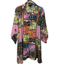 Melissa Paige Woman&#39;s ButtonUp Dress Shirt Tunic Size Large Floral Rolltab FLAW - £10.82 GBP
