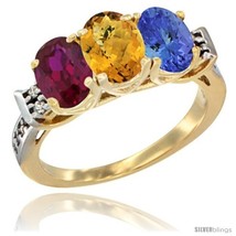 Size 5 - 10K Yellow Gold Natural Ruby, Whisky Quartz &amp; Tanzanite Ring 3-Stone  - $596.48