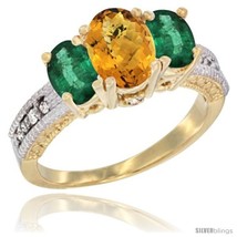 Size 9 - 10K Yellow Gold Ladies Oval Natural Whisky Quartz 3-Stone Ring with  - £463.87 GBP