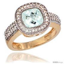 Size 7 - 10k Yellow Gold Ladies Natural Aquamarine Ring Cushion-cut 3.5 ct. 8x8  - £730.85 GBP