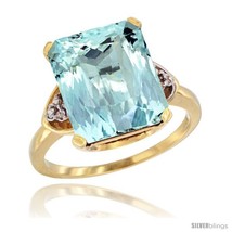 Size 5 - 10k Yellow Gold Ladies Natural Aquamarine Ring Emerald-shape 12x10  - £794.22 GBP