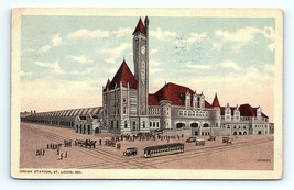 Postcard St. Louis Missouri Union Station Train Depot Depot Cars Travelers 1916 - £5.14 GBP