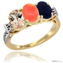 An item in the Jewelry & Watches category: Size 7.5 - 10K Yellow Gold Natural Morganite, Coral & Lapis Ring 3-Stone Oval 
