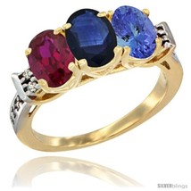 Size 6.5 - 10K Yellow Gold Natural Ruby, Blue Sapphire &amp; Tanzanite Ring 3-Stone  - £503.71 GBP