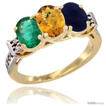 Size 5 - 10K Yellow Gold Natural Emerald, Whisky Quartz &amp; Lapis Ring 3-Stone  - £465.57 GBP