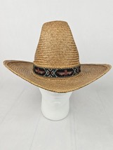 American Hat Co Bushwhacker Straw Hat Size 7 Thunderbird Hatband Houston TX USA - £42.63 GBP