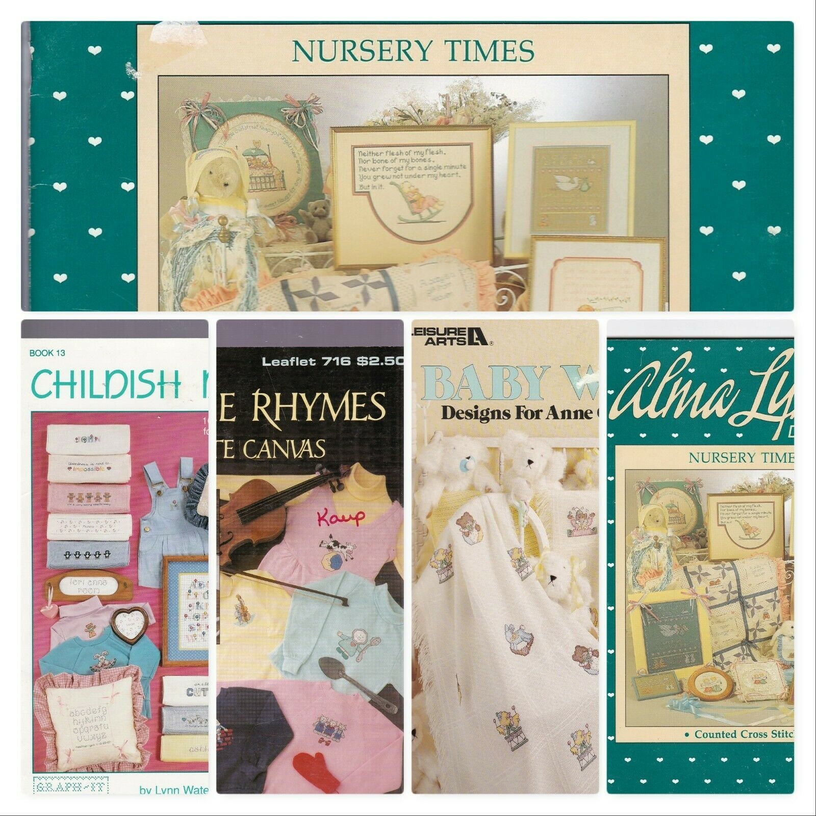 Cross Stitch Patterns Baby 4 Booklets Nursery Maternity Child Animals CS Lot 02 - $11.39