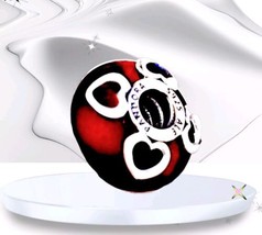 Silver Hearts &amp; Red Murano Glass Pandora Murano Glass Charm - $442.38 MXN