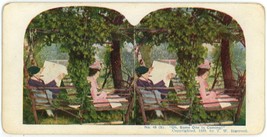 1899 Ingersoll Color Stereoview &quot;Oh Someone is Coming&quot; Couple on Park Bench - £7.44 GBP