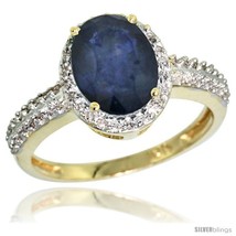 Size 8 - 10k Yellow Gold Diamond Blue Sapphire Ring Oval Stone 9x7 mm 1.76 ct  - £836.25 GBP