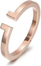 Cuff Bangle Bracelet Rose Gold Plated Stainless Steel Fashion Double T Charm - £54.99 GBP