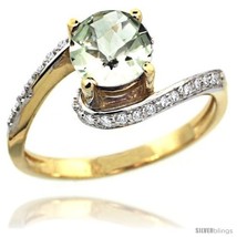 Size 6 - 14k Gold Natural Green Amethyst Swirl Design Ring 6 mm Round Shape  - £573.16 GBP