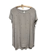 Ann Taylor Gray Rhinestone Pearl Embellished T Shirt Top Stretch Sz L - $30.08 CAD