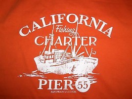 Old Navy &quot;California Fishing Charter Pier 55&quot; Orange Graphic Print T Shirt L - £13.50 GBP