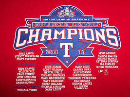 MLB Texas Rangers Baseball 2011 American League Champions Red T-Shirt - L - £13.50 GBP
