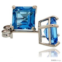 14k white gold 6 mm blue topaz square stud earrings 2 cttw december birthstone thumb200