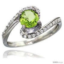 Size 5.5 - 14k White Gold Natural Peridot Swirl Design Ring 6 mm Round Shape  - £567.25 GBP