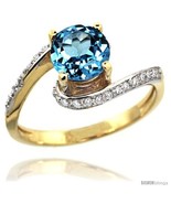 Size 6 - 14k Gold Natural Swiss Blue Topaz Swirl Design Ring 6 mm Round ... - £574.75 GBP