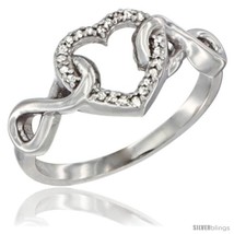 Size 7 - 14k White Gold Diamond Heart Ring Infinity Symbols 3/8 in  - £401.91 GBP