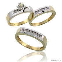 10k yellow gold diamond trio wedding ring set his 5mm hers 4.5mm style ljy109w3 thumb200