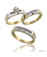 Size 9 - 10k Yellow Gold Diamond Trio Wedding Ring Set His 5mm &amp; Hers 4.... - £608.24 GBP