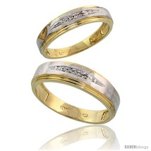 Size 6.5 - 10k Yellow Gold Diamond 2 Piece Wedding Ring Set His 6mm &amp; Hers 5mm  - £442.01 GBP